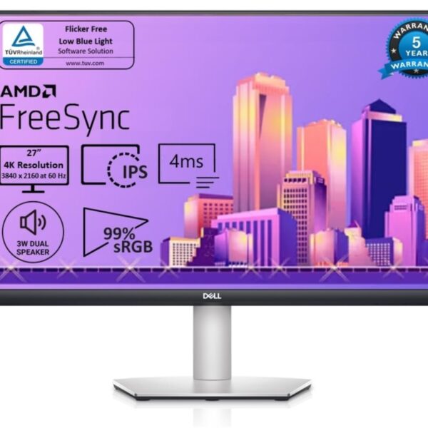 Dell-S2722QCm, 27"(68.58 cm) 4K 3840x2160 at 60Hz, IPS- Panel, Built-in Devices USB-C Hub, Built-in Dual Speakers (3w), Brightness 350 cd/m², ColourSupport 16.07m, ResponseTime, 4 ms (G-To-GG Extream)