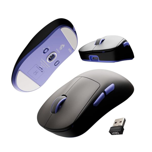 Kreo Anzu Ultralight Ergonomic Wireless Gaming Mouse for PC, Gaming Mouse Wireless, Rechargeable Mouse Wireless with 50+Hours Battery Life, High End 80M Huano Switches, 12000DPI (Black)