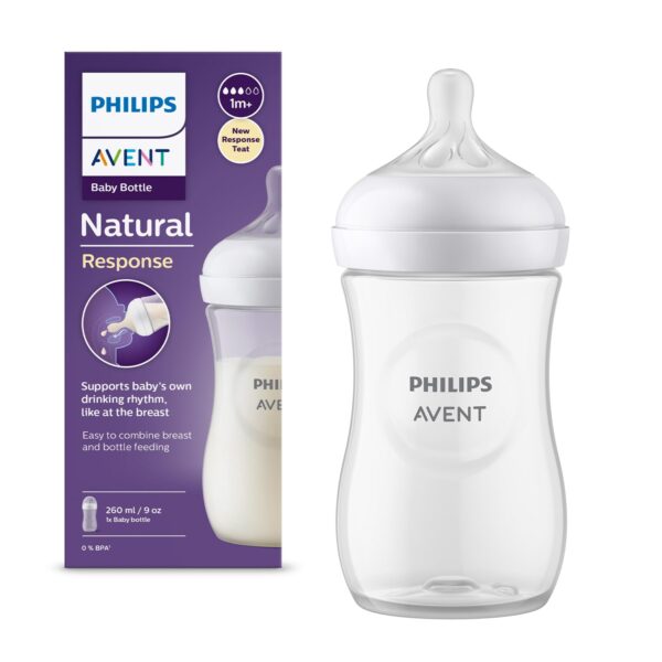 AVENT Philips Natural Response Baby Bottle- 260ml Baby Milk Bottle for Newborns and Up, BPA Free, 1+ Months (Model SCY903/01)