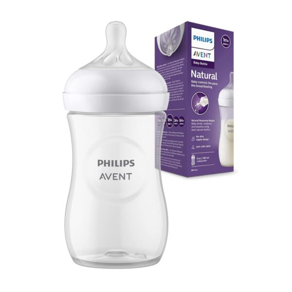 Philips Avent Natural 260ml Baby Feeding Bottle | Ideal for 1 months+| Natural Response Technology Mimics Breastfeeding | Uniquely Designed Nipple releases milk only when baby drinks | Pack of 1 | SCY903/01
