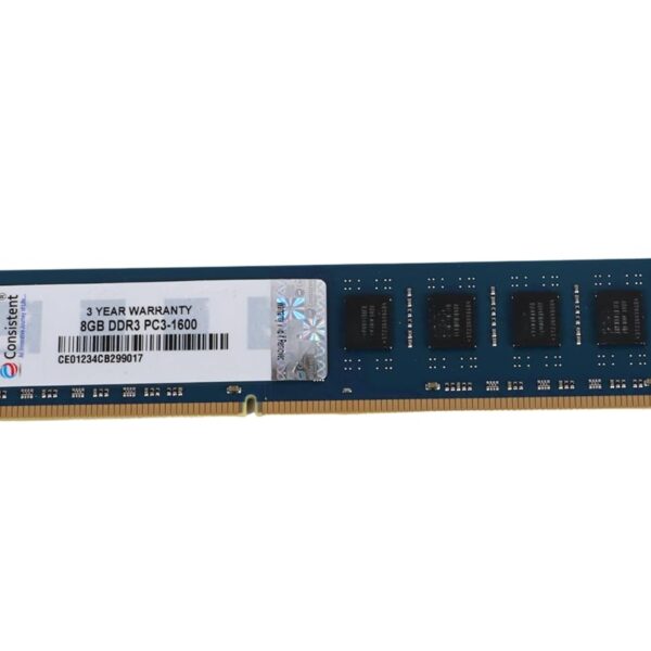 Consistent 8GB DDR3 1600MHz Desktop RAM (Memory) U-DIMM | Long-DIMM | DT PC3-1600 Single Channel Memory with 3 Years Manufacturer Warranty (Made in India)