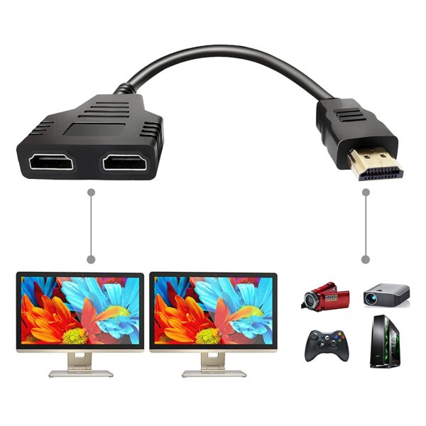 FENTICO HDMI Splitter Adapter Cable HDMI Splitter 1 in 2 Out HDMI Male to Dual HDMI Female 1 to 2 Way for HDMI HD, LED, LCD, TV (in Both Display Same Screen Will Play) (Usage Given Below)