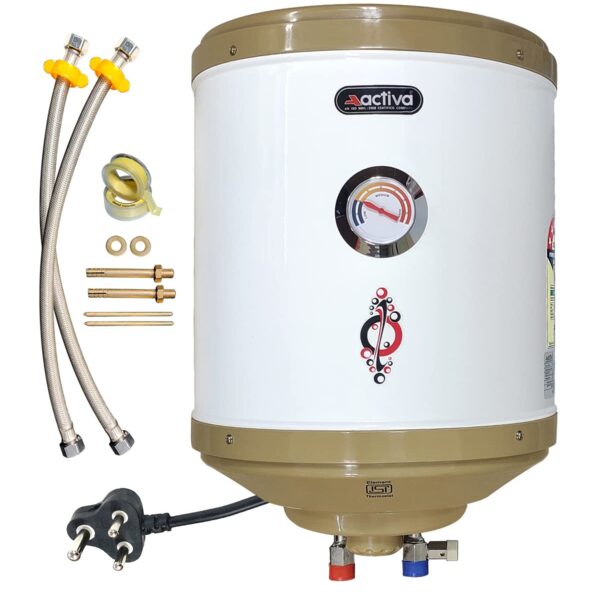 ACTIVA 25Ltr Storage (.85 mm) 5 Star 2 Kva Asb Top Bottom Temperature Meter Anti Rust Coated Body with 304 Less Tank Geyser with adjustable outer thermostat 3 Years Warranty, Wall Mounting