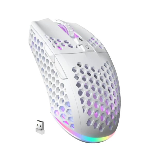 SOLAKAKA SM600 Wireless Gaming Mouse,Tri-Modes BT & 2.4Ghz Rechargeable Mouse Wireless,8000DPI,Honeycomb Shell, Side Buttons, RGB Mouse for PC/Tablet/Desktop/Office/Games (White)