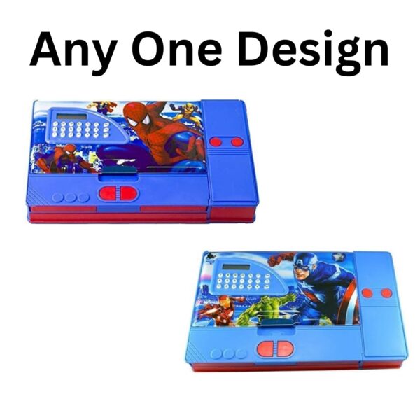 Taufa Villa Plastic Superhero Printed Jumbo Gadget Pencil Box With Calculator For Kids - Multipurpose Big Size School Supply For Boys, Multicolor