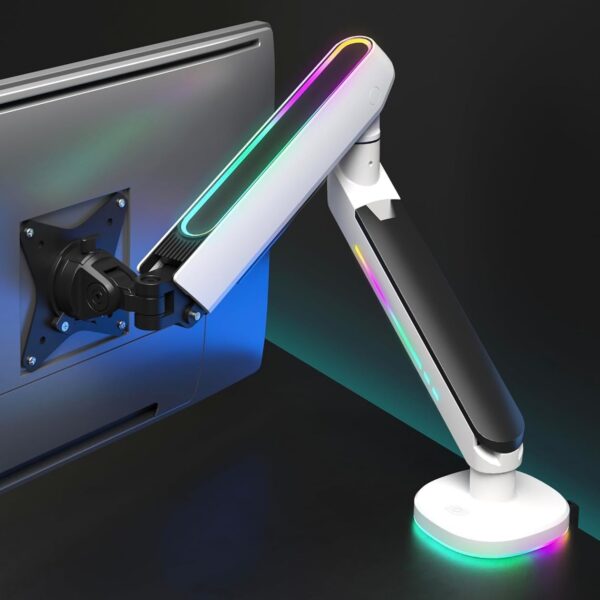 ErgoYou - Premium Gaming - Spring Adjustable LED LIT UP Monitor Arm Stand - 20 RGB Lighting Effects - Weight Capacity 9 kgs - Desktop Clamp or Grommet - 360 Degree Rotation - for 17-32 inches Screens