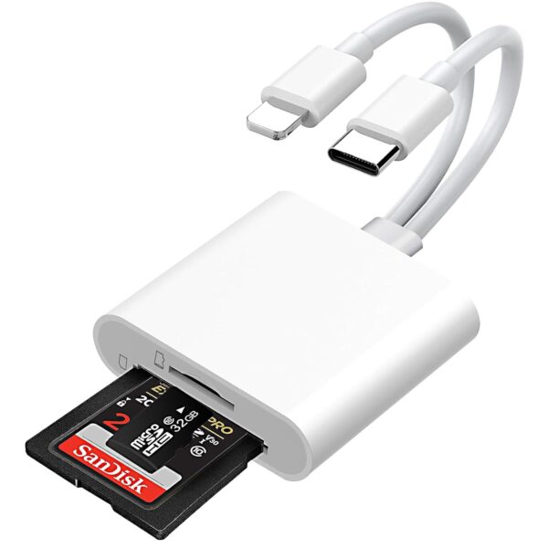 ZORBES® SD Card Reader for iPhone iPad, 2 in 1 USB C SD Card Reader with Dual Slot for MicroSD, Type C OTG Adapter, Camera Card Viewer Memory Card Reader, SD Card Reader for iPhone/iPad/Android/Camera