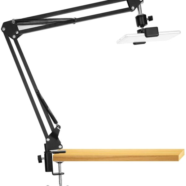 HANUMEX Lightweight Tabletop Phone Holder – Metal Long Lazy Arm & Bracket for All Mobile Devices (4-7 Inches) – Ideal for Video Recording, Streaming, Office Use – Adjustable & Sturdy Design [Black]