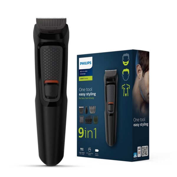 Philips India's No.1 Men's Trimmer | Self Sharpening Blades | Single Stroke Grooming I 9 in1 Face, Nose and Body I 2+1* year warranty | Powerful motor | No Oil Needed I 60 min runtime I MG3710/65