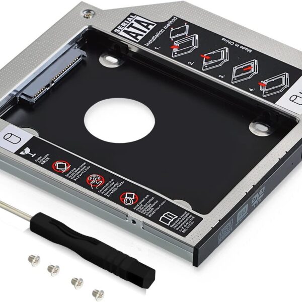 Wefly SATA 3.0 HDD/SSD / 2.HDD ODD SATA III Drive Bay Adapter / Serial ATA Caddy for 9.5 mm SATA 2.5 Inch Hard Drive (Aluminium) with Screws and Screwdriver - Laptop PC Drives
