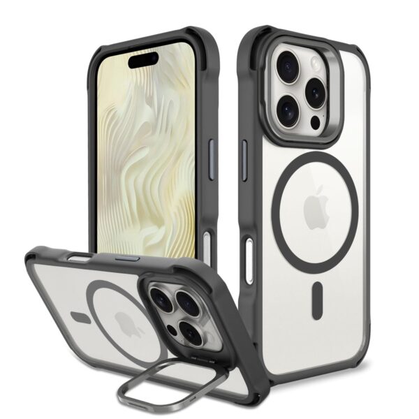 MOBUSA Shockproof Crystal Clear Bounce Corners Camera Kick Stands Back Cover case for iPhone 16 pro max| magsafe Military Grade Protection Cover case| Camera Kick Stand for iPhone 16 pro max