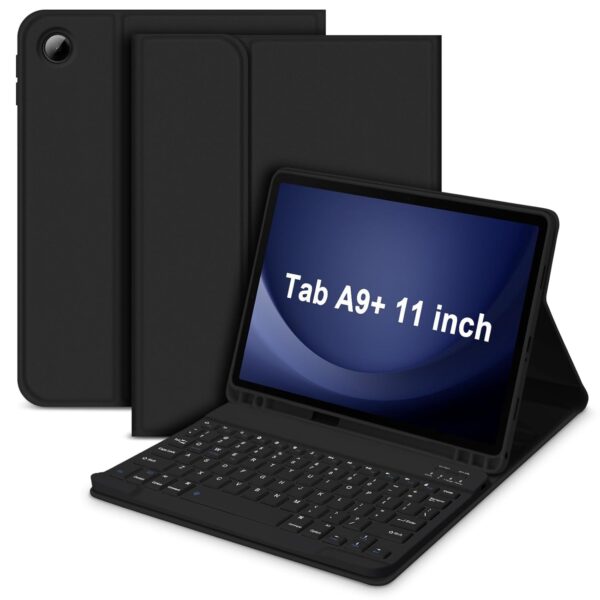 typecase Keyboard case for Samsung Galaxy Tab A9 Plus / A9+ (11 Inch) with S-Pen Holder, Multi Viewing Angle, Wireless Bluetooth Magnetically Detachable Keyboard Cover, Rechargeable (Black)