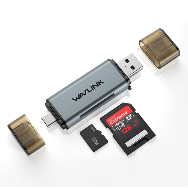 WAVLINK USB-C and USB 3.0 SD Card Reader,Memory Card Reader for TF SD Micro SD SDXC SDHC MMC RS-MMC Micro SDXC Micro SDHC UHS-I,for PC/Laptop/Smart Phone/Tablet