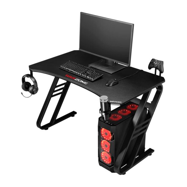 Nitho Warzone Gaming Desk, Table with Game Controller Headset Device Holder Cable Management Steel Frame, Black
