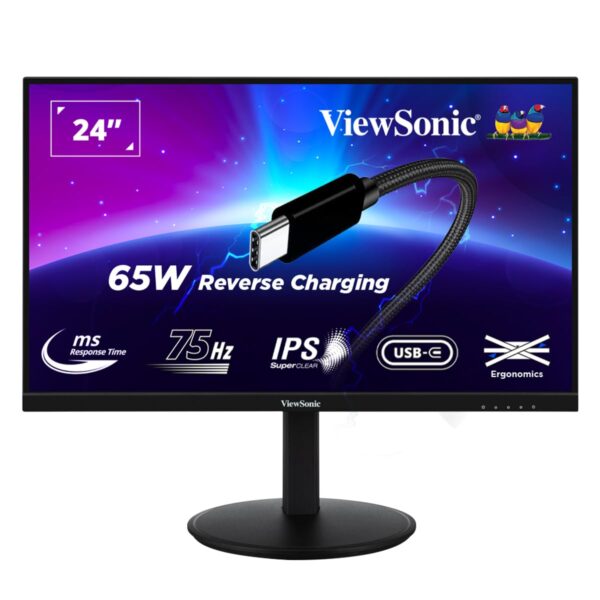 ViewSonic (from USA) - VG2409-MHU 60.96 Cm (24") IPS FHD Professional Monitor | USB Type-C OneCable Solution 65W Laptop Charge Back| Height Adjustment | Eye Care| 2xSpeaker| HDMI,USB-C,104% sRGB