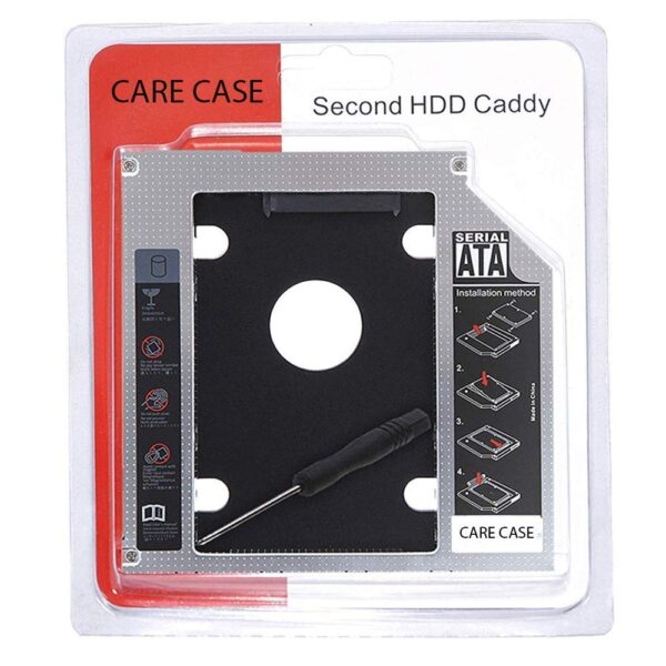 CARECASE® Universal 9.5mm SATA to SATA 2nd SSD HDD Hard Drive Caddy Adapter Tray Enclosures Compatible with DELL, HP, Lenovo ThinkPad, ACER Gateway, ASUS, Sony, Samsung, MSI, Laptop (for SSD and HDD)