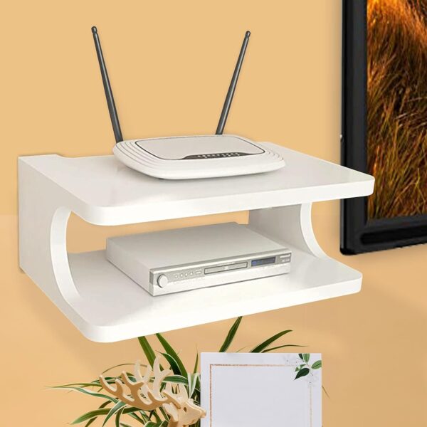 Furniture Cafe Set top Box Stand | WiFi Router Holder Wooden Wall Shelves | Setup Box Stand for Home | Wall Mount Stylish WiFi Router Holder TV Cabinet Living Room Furniture (Color-White)