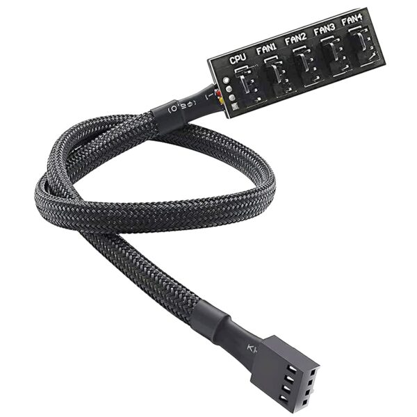 Verilux Pwm Fan Hub,Splitter Adapter Sleeved,15.7 Inch Pc Cpu Cooling 4Pin/3Pin Fan Power Extension Cable Hub,Pwm Case Fan Splitter For 12V Desktop Computer Case Fans 1 To 5 Splitter 5 Way, Black