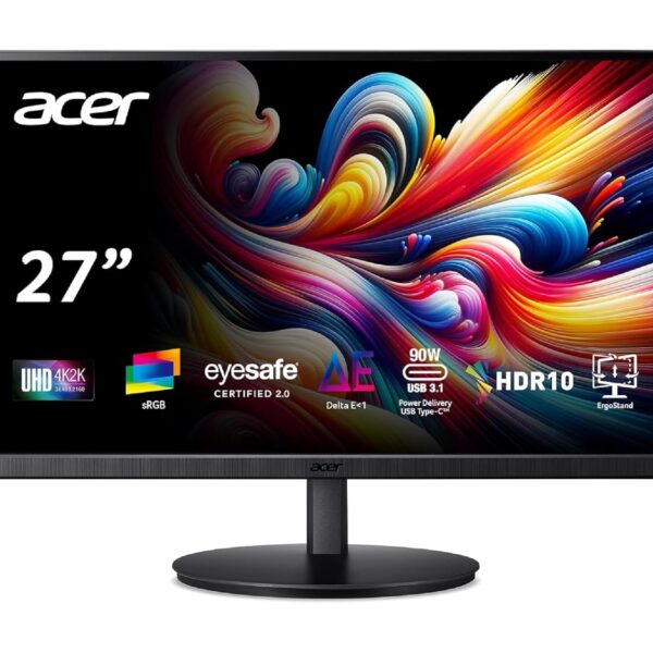 Acer CB272K 27 Inch UHD 4K 3840x2160 IPS Backlit LED Monitor I Type C 90W PD I HDR 10, Delta E