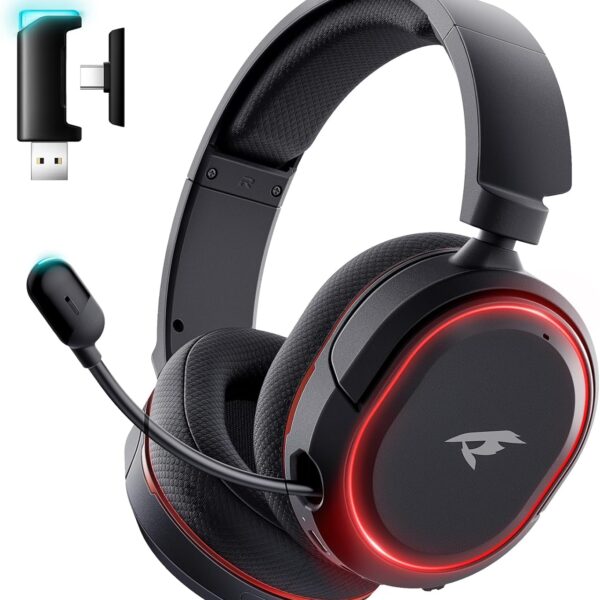 Wireless Gaming Headset， 7.1 Surround Sound， 2.4Ghz USB Gaming Headphones Bluetooth 5.4,100-Hr Noise Canceling Mic RGB Light, Wireless Headset for PC PS5 PS4 Mac Switch，ONLY Wired Mode Suit for Xbox