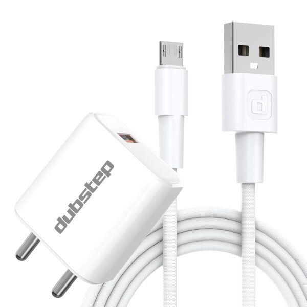 Dubstep Sprint 12W Superfast Wall Charger Adapter with Cable USB-A to Micro USB (White)