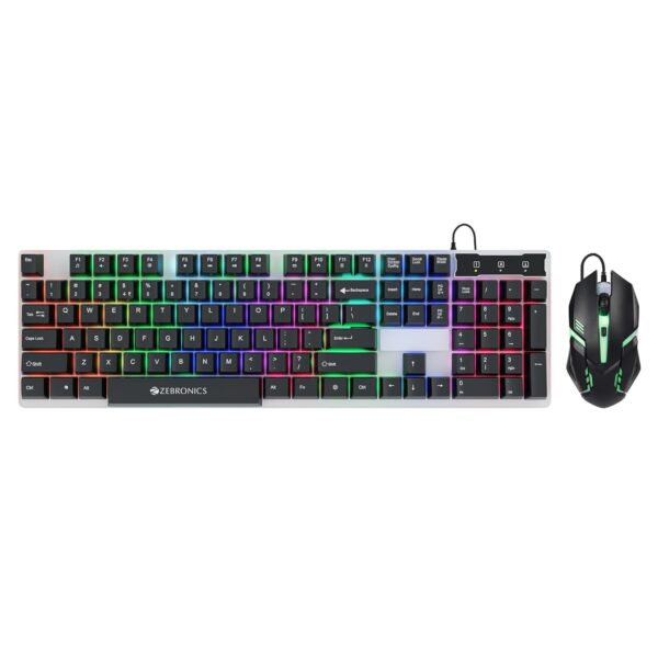 ZEBRONICS Trion USB Gaming Keyboard & Mouse Gaming Combo, 104 Keys Backlit, Translucent Material, Multi Color LED, Multi DPI Modes, High Precision Key