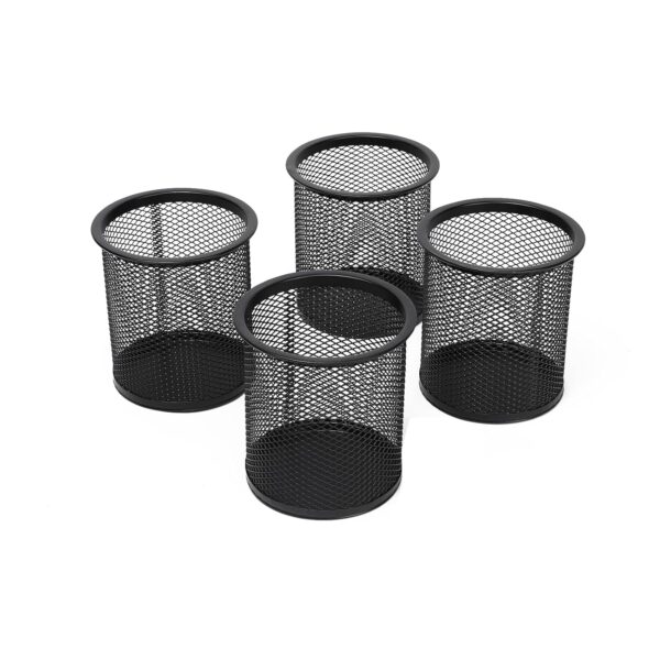Neomate Metal Mesh Pencil Holder | Round Pen Cups For Stationery Desk Organizer | 4 Pcs Set | Wire Makeup Brush Holders, Classroom & Office Supplies-4, Black