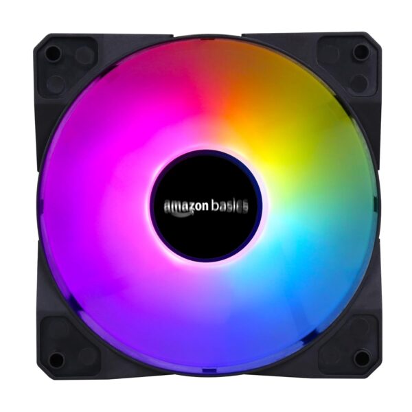 Amazon Basics Computer Cabinet/Chassis FRGB Case Fan, 120 mm, 1100 RPM High speed, RGB With 48 CFM Airflow, Hydro bearing, Silent Cooling, EVA Padding, 4 - Pin Molex, Black