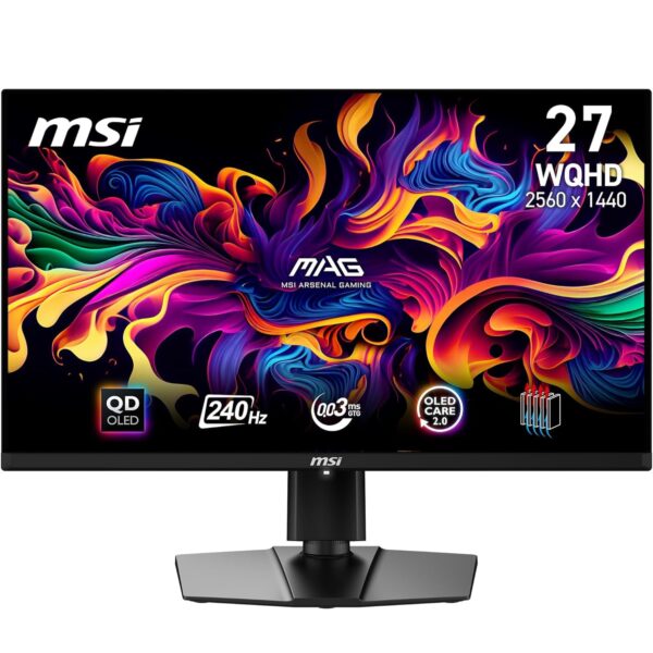 msi MAG 271QPX QD-OLED E2 26.5 Inch 2K WQHD Gaming Monitor - 2560 x 1440 Quantum Dot OLED Panel, 240Hz / 0.03ms, 99% DCI-P3, ΔE≤2, DisplayHDR True Black 400 - DP 1.4a, HDMI™, USB Type-C