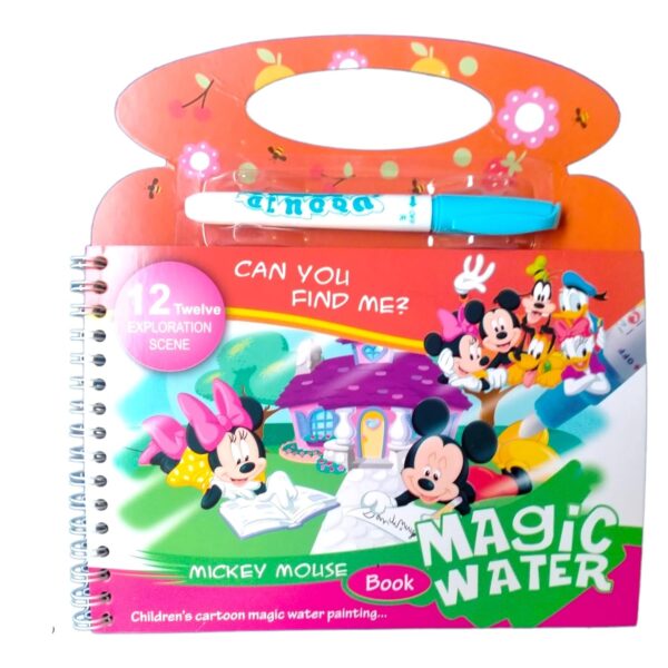 Onlinenest™ Mickey Mouse Magic Water Coloring Book for Kids - Reusable Water Drawing Book with 3 Exploration Scenes and Magic Pen - Fun and Educational Activity for Toddlers and Children