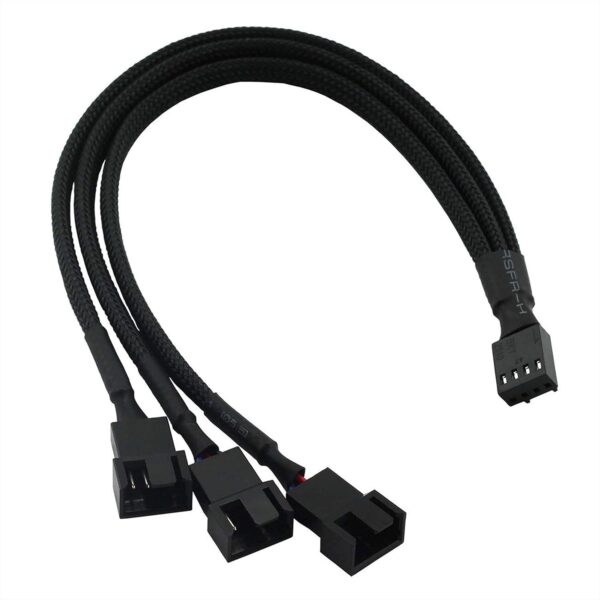 DAHSHA 4 Pin PWM Splitter Cable Female to 3/4 Pin Adapter Sleeved Splitter PC Fan Power Extension Cable (1 to 3 Way , 26 cm) - Black