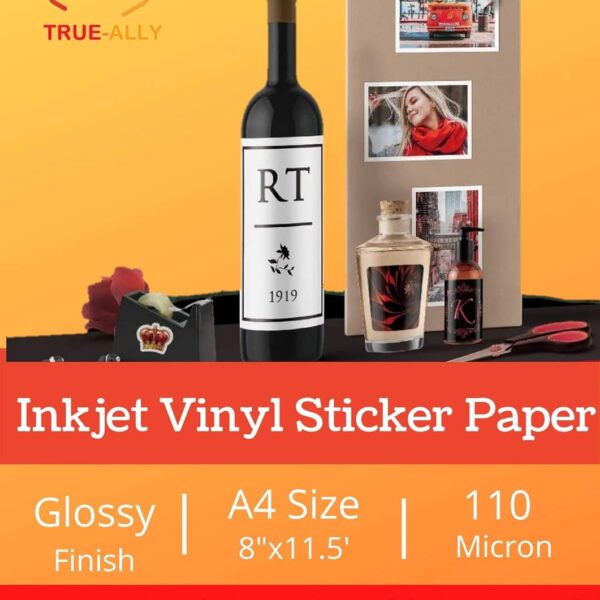 True-Ally 25 Vinyl Sticker Photo Paper for Inkjet Printer (Pearl White) Self Adhesive, Waterproof, Dries Quickly, Tear Resistant DIY Sticker Printing Art (A4-25 Sheets)