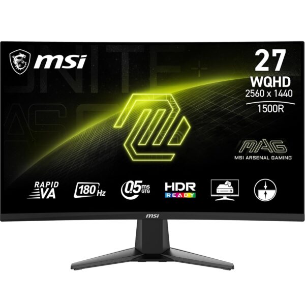 MSI MAG 27CQ6F 27 Inch 2K WQHD Curved Gaming Monitor - 1500R 2560 x 1440 Rapid VA Panel, 180 Hz / 0.5ms (GtG, Min.), Adaptive-Sync - DP 1.4a, HDMI 2.0b CEC