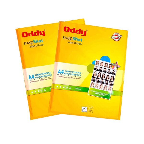Oddy 180 GSM A4 Size Glossy Photo Paper – Water proof pack of 20 sheets, Compatible with Inkjet Printer