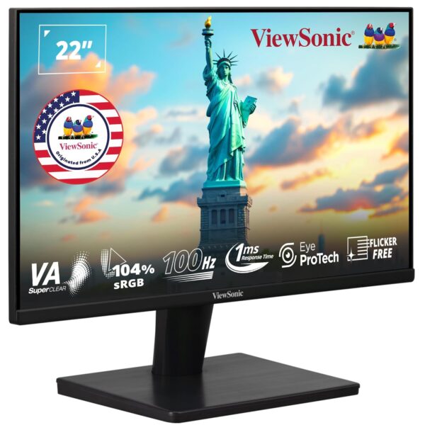 ViewSonic 55.88 Cm (22"), FHD, VA Monitor for Home and Office Use, 100 Hz,1ms Response time, Eye ProTech for Comfort Viewing, Wall Mount, Bezel-Less, Srgb104%, HDMI, VGA - VA2215-H-1N.