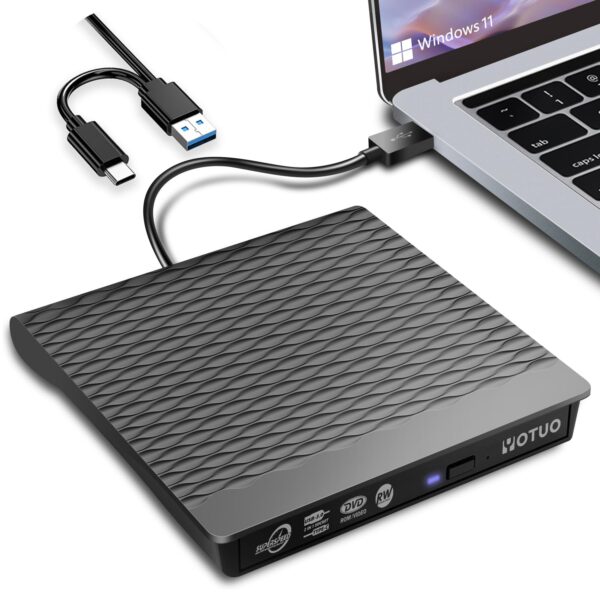 YOTUO External DVD Drive USB 3.0 Type C Drive Portable CD ROM Optical Drive Player Reader Disk Disc with Laptop Desktop PC Windows 11/10/8/7, Mac Pro/Air MacBook, Linux
