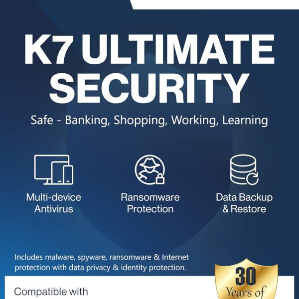 K7 Security Antivirus Software 2023 | 2 Devices, 1 Year| Threat Protection ,Internet Security, Data Backup ,Mobile Protection |Windows Laptop, Pc, Mac, Phones, Tablets| Email Delivery In 2 Hours