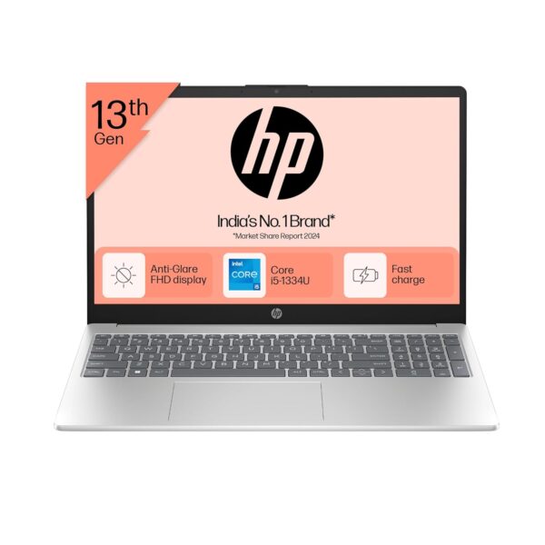 HP 15, 13th Gen Intel Core i5-1334U Laptop (16GB DDR4, 512GB SSD) Anti-Glare, 15.6"/39.6cm, FHD, Win 11, Office 21, Silver, 1.59kg, Iris Xe Graphics, FHD Camera, Backlit KB, fd0316TU/fd0315TU