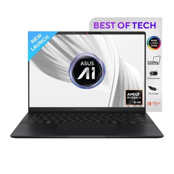 ASUS Vivobook S 14 OLED, AMD Ryzen AI 9 HX 370, 2.0GHz, 24GB RAM, 512GB SSD, 3K OLED 16:10 120Hz 400nits, 14", Windows 11, MS Office 2021, Neutral Black, 1.3KG, M5406WA-PP961WS AI Powered Laptop