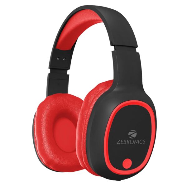 ZEBRONICS Thunder Bluetooth 5.3 Wireless Over Ear Headphones with 60H Backup, Gaming Mode, Dual Pairing, Enc, Aux, Micro Sd, Voice Assistant, Comfortable Earcups, Call Function (Red)