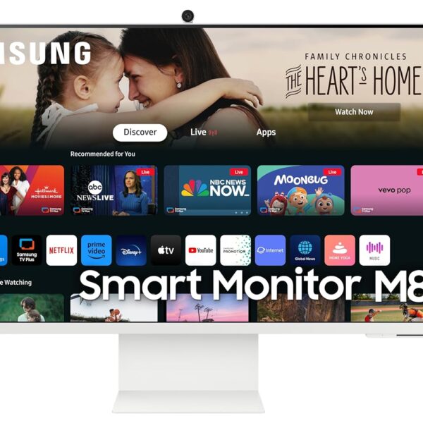 Samsung 32-Inch(80cm) M8 UHD Smart Monitor, 4K AI Upscaling, Mouse & Keyboard Control, OTT Apps, IoT, Office 365, Workout Tracker, Multiple Ports, Speakers, Remote, Bluetooth (LS32DM801UWXXL, White)