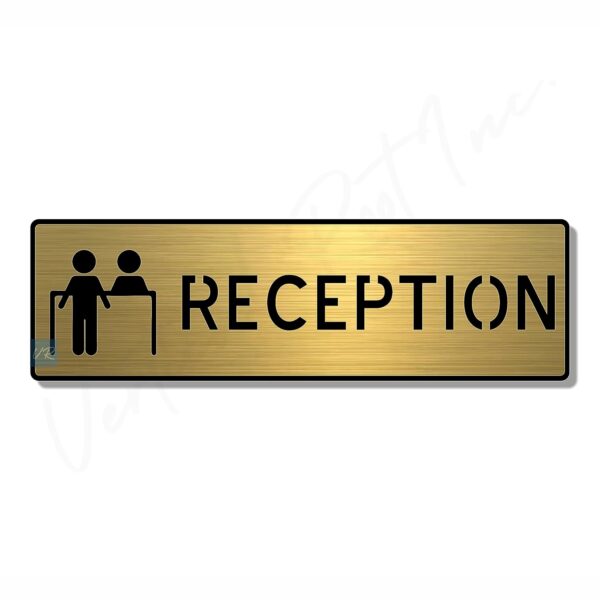 Vertical Root Inc® Premium Brush Gold Finish Acrylic RECEPTION DESK DOOR Sign Easy to Mount 3M Self-Adhesive Tape Signage for Resort Hotel Office Corporate Society Hospital Business