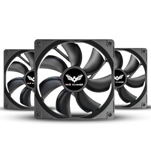 WAR HAMMER Kratos Darkzone 120mm 3 IN 1 Case Fan Kit - Black, High Static Pressure, MOLEX Control 1500 RPM, 73.6 CFM Airflow (Darkzone Non RGB, 3)