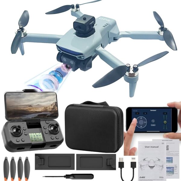 Amitasha S33 GPS Drone 4K 1080p Dual HD Gesture Camera Obstacle Avoidance Remote Control Flying RC Drone Brushless Motor 2 x 1800mAh Rechargeable Battery