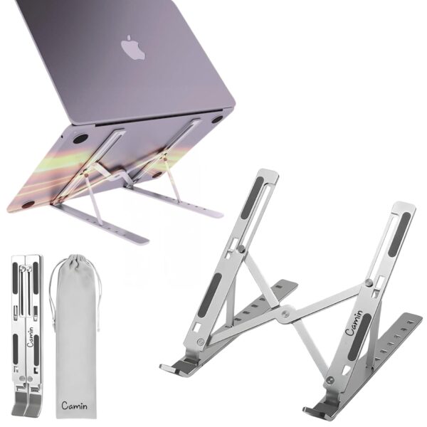 Camin Laptop Stand, 6 Angles Adjustable Aluminum Ergonomic Foldable Laptop Stand and Riser Stand Holder Compatible for MacBook, HP, Dell, Lenovo & All Other Laptop | Aluminium 6 Angles Stand