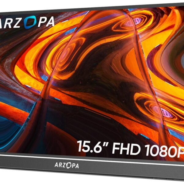 ARZOPA 15.6'' FHD 1080P Portable Monitor with Kickstand,60Hz Ultra-Slim Portable Laptop Monitor with Speaker- IPS Eye Care Display for PC, MacBook, Mobile, Xbox, PS5 - USB C & HDMI Connectivity