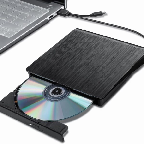Ruhza External DVD Drive USB 3.0 & Type-C CD Burner, Slim Portable Optical Drive CD/DVD ROM +/-RW Rewriter 2in1 Portable Compatible with Laptop PC MacBook Desktop Notebook Windows Linux Mac OS - Black