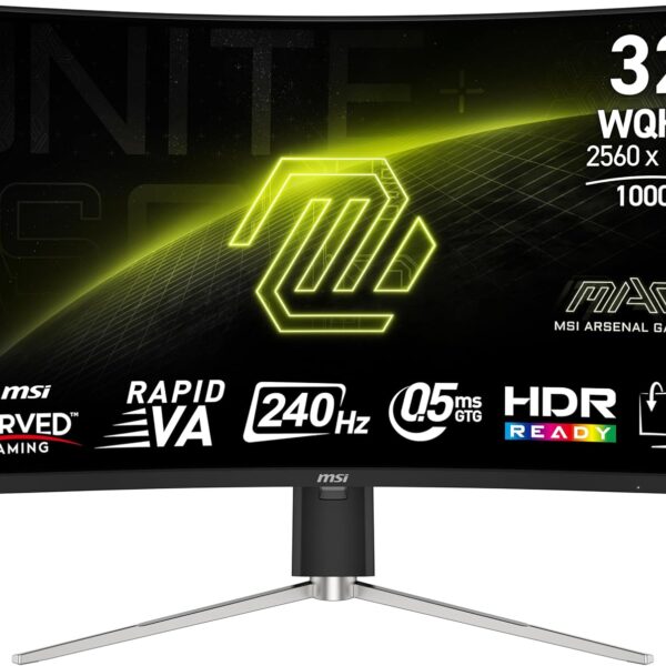 MSI MAG 325CQRXF E2 31.5-inch 2560 x 1440 (WQHD) Computer Monitor, 240Hz, Adaptive-Synch, HDMI, Display Port, VGA Port, VESA Mountable, Tilt, Height Adjustable, Speaker, 0.5ms, Black, Panel Type VA