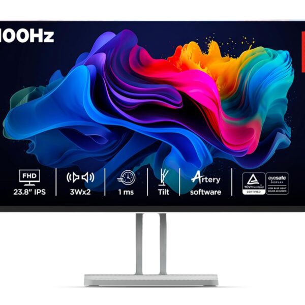 Lenovo L-Series 24 inch (60.45cm) FHD IPS Monitor| 100Hz, 1ms, FreeSync, 99% sRGB, 3Wx2 Speakers, 1x HDMI 1.4, 1x VGA, Tilt, Smart Display Customization Artery Cloud Grey, L24i-4A