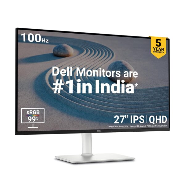 Dell-S2725DS-Grey 68.47cm (27") QHD Monitor 2560x1440 at 100Hz, Built-in 5w Dual Speaker, Response Time: 4ms (Extreme), 99% sRGB (Typical), Brightness: 350 cd/m2 (Typical), Ports: 2X HDMI, DP Port